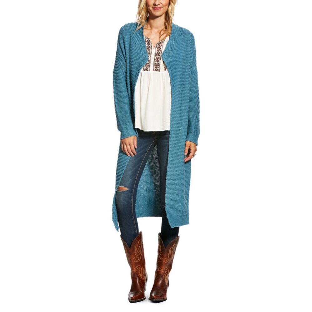 ARIAT Blue Knit Duster Sweater Cache Cardigan Size S
